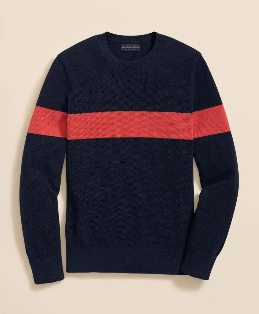Brooks Brothers Supima® Cotton Crewneck Chest Stripe Sweater