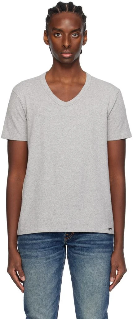 Tom Ford Gray V-Neck T-Shirt 1
