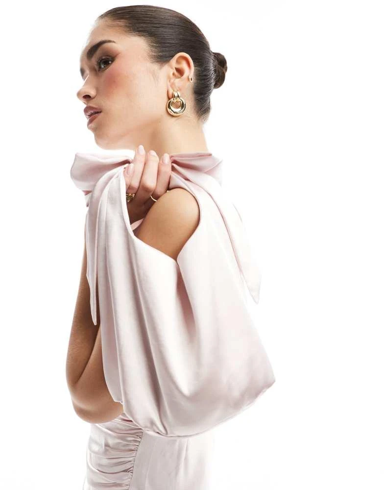 Six Stories Six Stories Bridesmaid satin bow pouch bag in powder pink 1