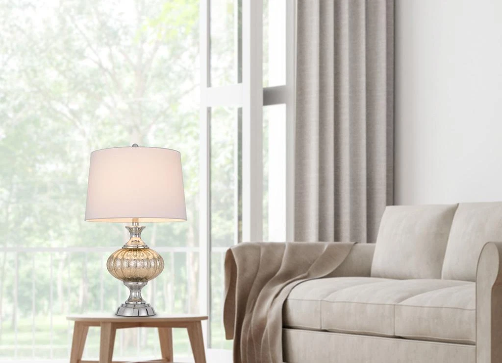 Hivvago 27" Silver Metallic Metal Table Lamp With White Empire Shade 3