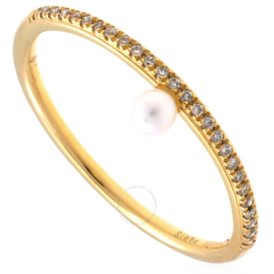 Persée Persee Paris Aphrodite Hanging 18K Gold Ring w. Diamonds & Pearl, Size 50 1