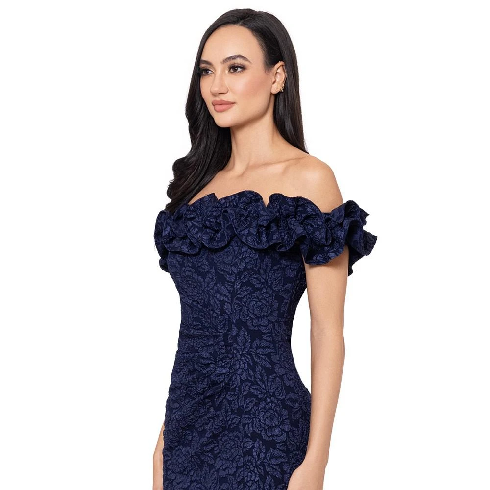 XSCAPE Women's Off-The-Shoulder Floral Brocade Gown 3
