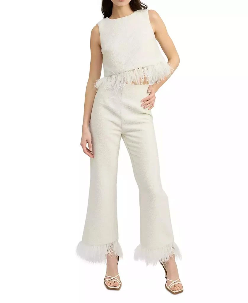 En Saison Women's Arden High-Rise Feather-Trim Pants 5