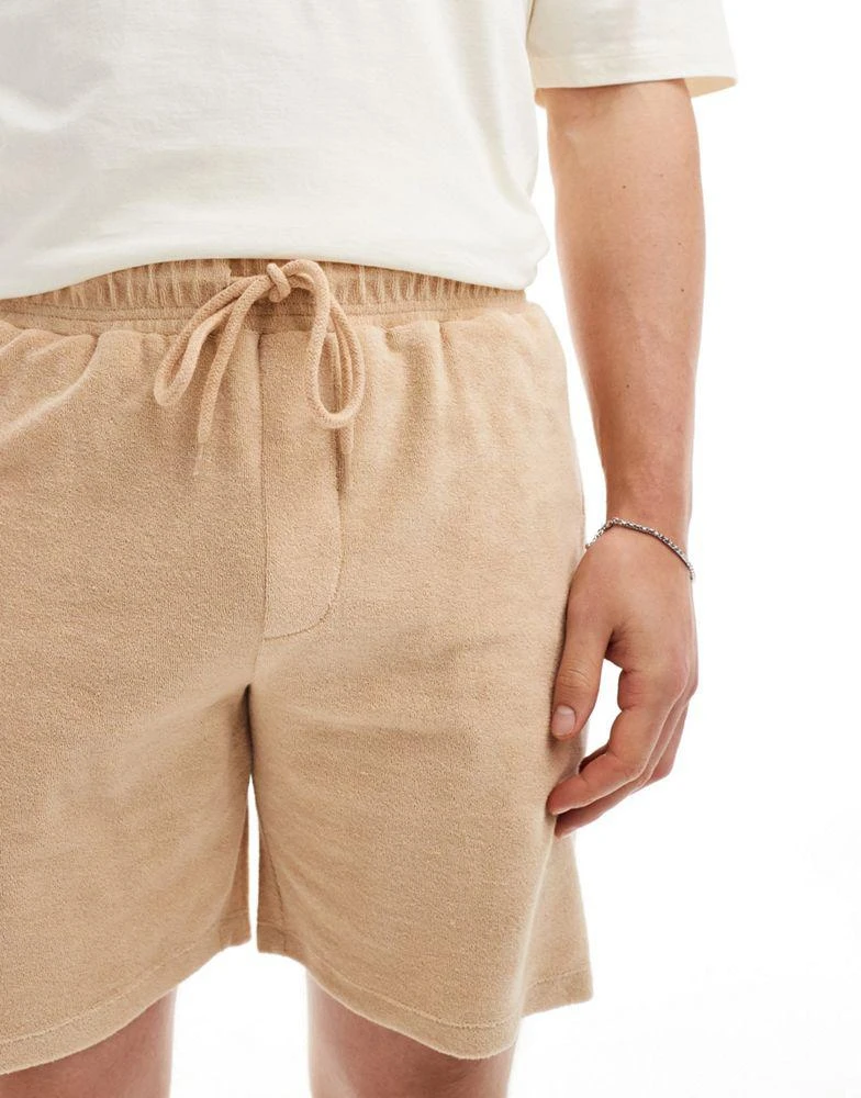 ASOS ASOS DESIGN slim towelling shorts in beige 5