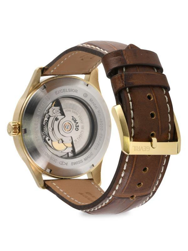 Gevril Excelsior 42MM Ion Plated Goldtone Stainless Steel 
Croc Embossed Automatic Leather Strap Watch 3