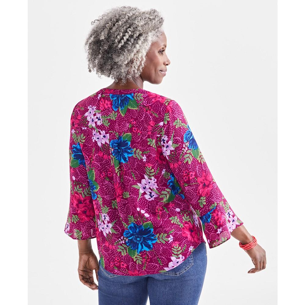 Style & Co Petite Floral-Print Pintucked Top, Created for Macy's