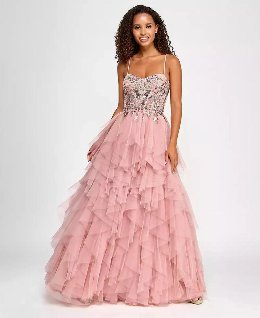 City Studios Juniors' Embroidered Sequined Ruffled Ball Gown, Created for Macy's 1