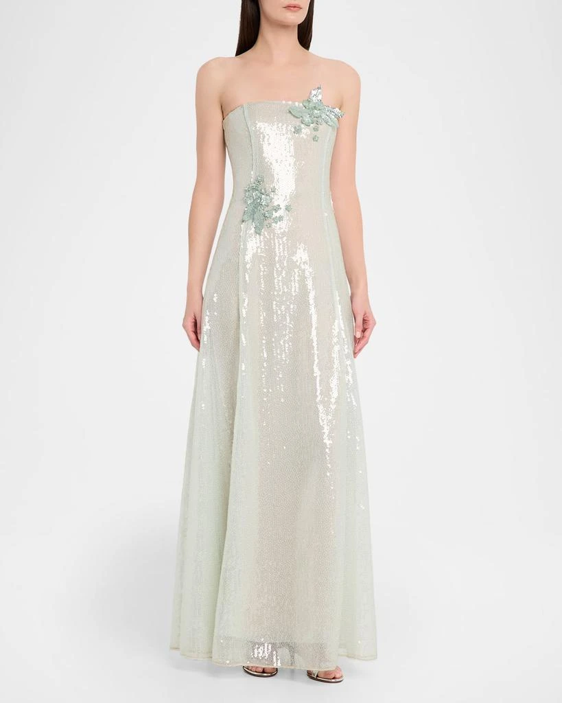 Oscar de la Renta Strapless Sequined Flower Gown 2