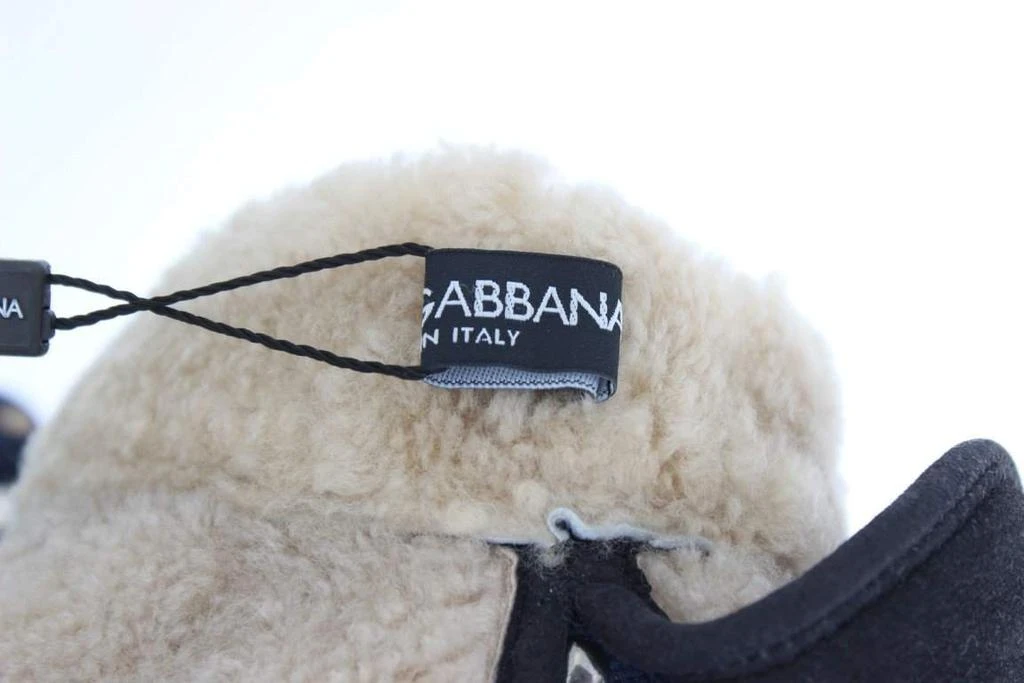 Dolce & Gabbana Dolce & Gabbana  Gray Wool Shearling Studded Blue Leopard Gloves 9