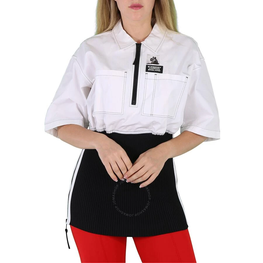 Burberry Ladies Optic White Knitted Panel Short-Sleeved Shirt 1