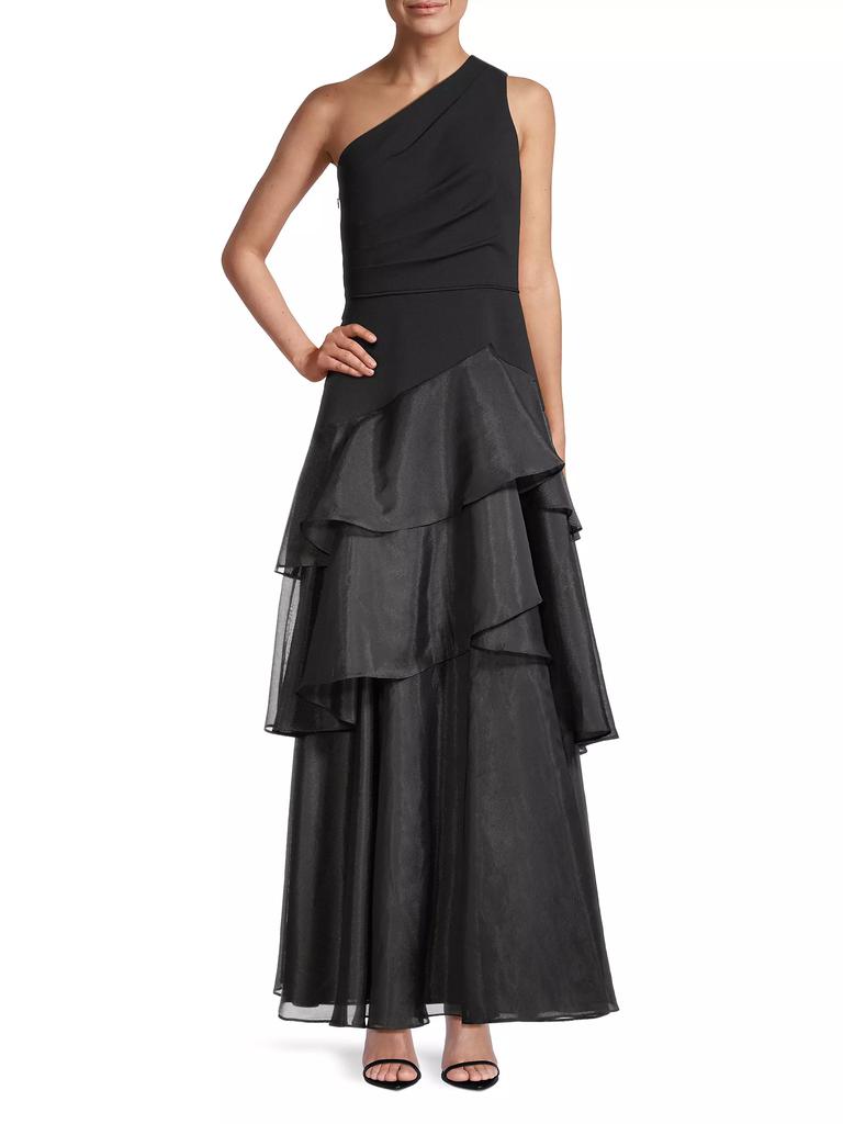 Aidan Mattox One-Shoulder Tiered Gown