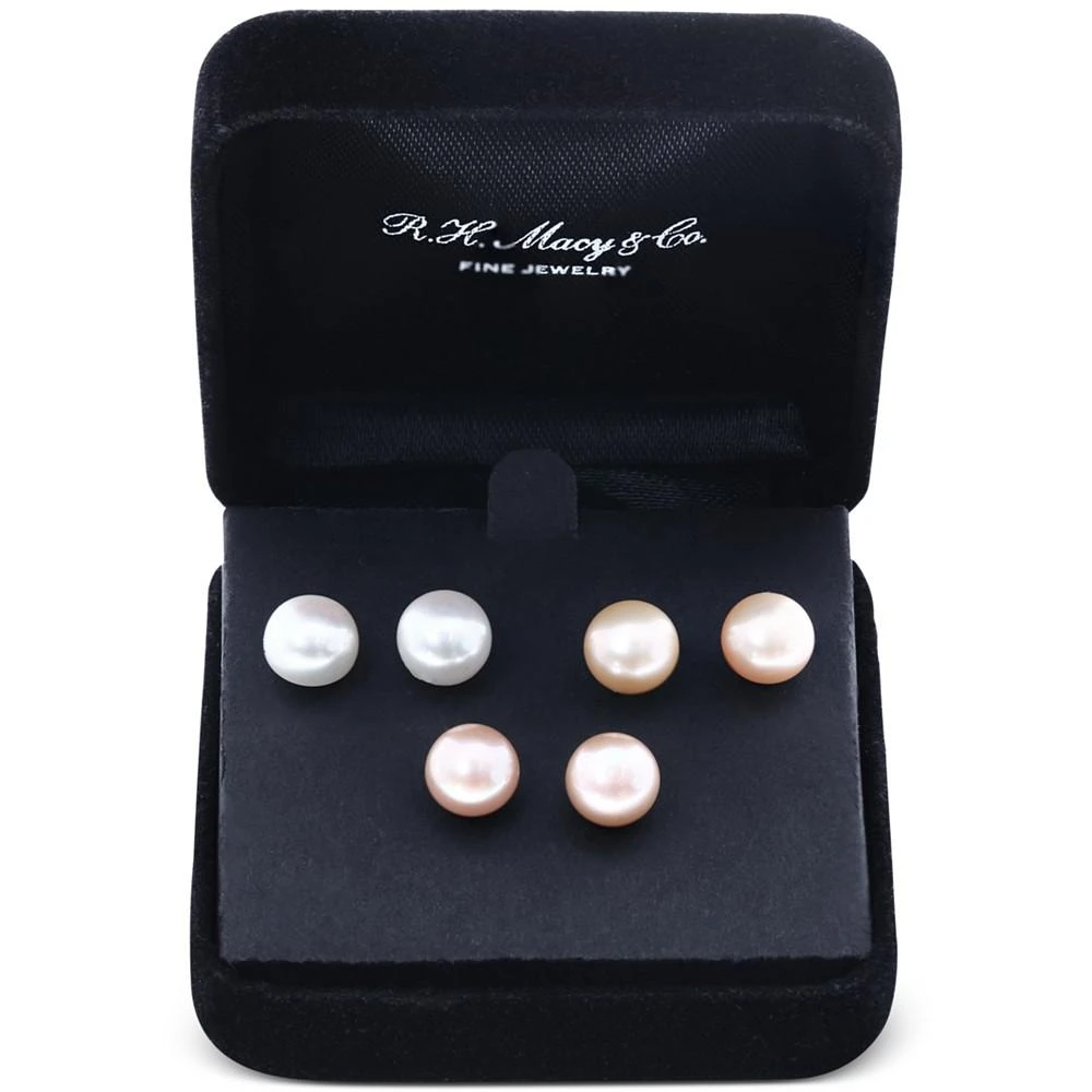 EFFY Collection EFFY® 3-Pc. Set Pink, Peach, & White Cultured Freshwater Pearl (9mm) Stud Earrings in Sterling Silver 1
