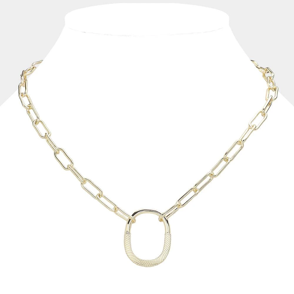 FASHNZFAB 14K Gold Plated Lock Pendant Paper Clip Chain Necklace