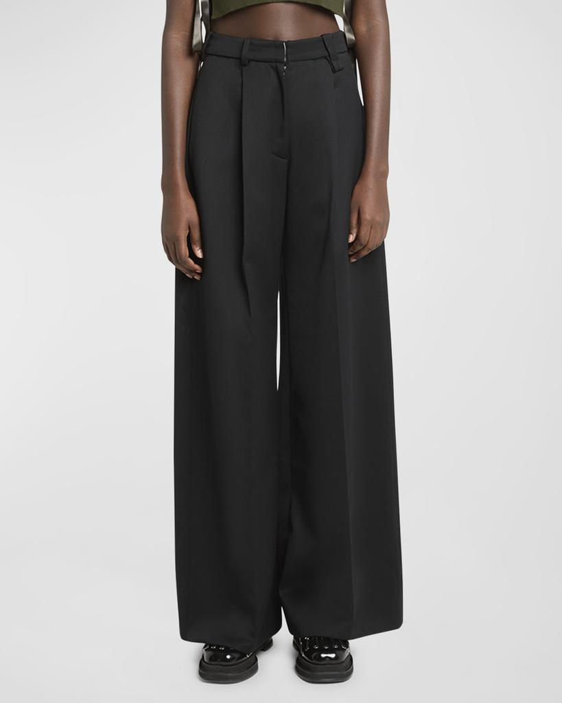 Simone Rocha Faux-Fur Trim Pleated Wide-Leg Trousers