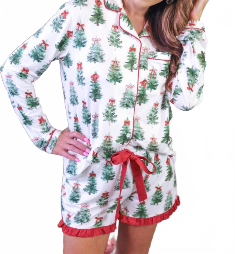 Jess Lea Under The Tree Ruffle Pajama Set In Green