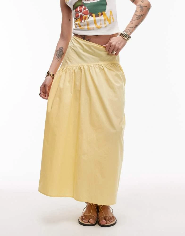 Topshop Topshop poplin full skirt with curved dropped waistband in yellow 4