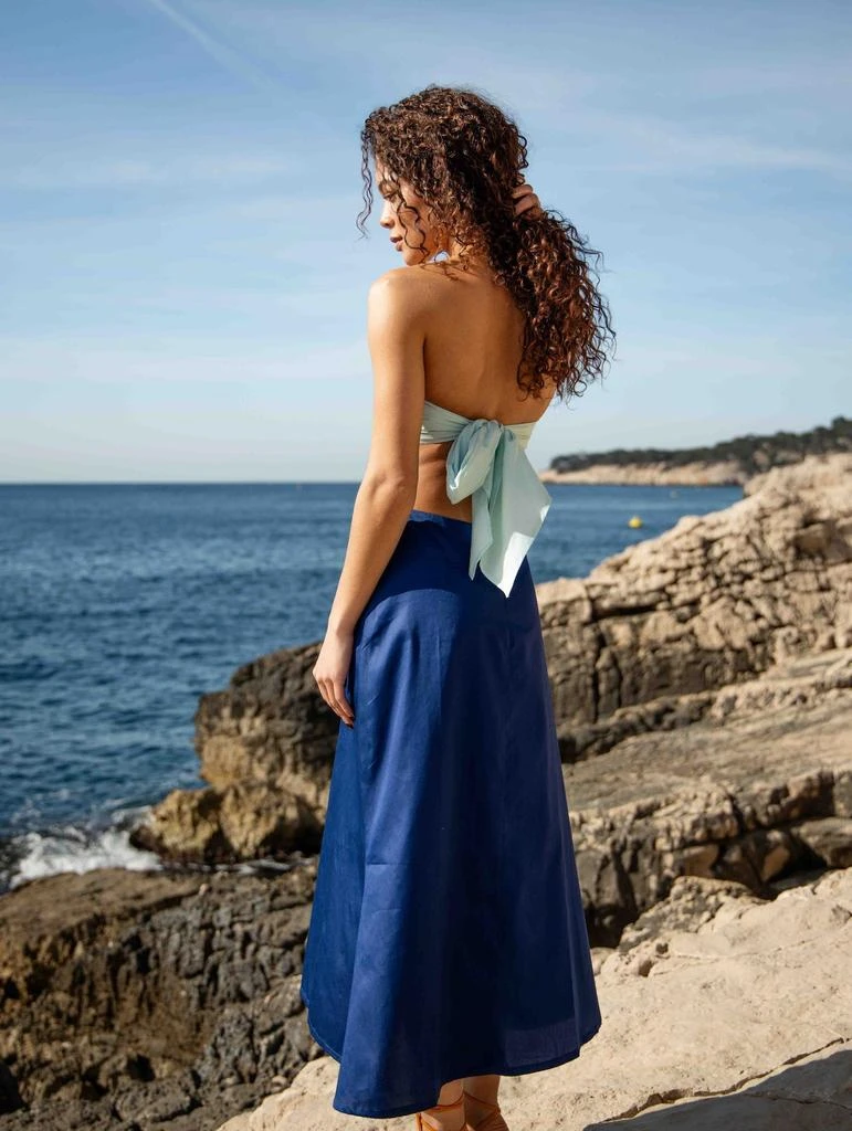 预计3周后发货 L.A. JAZZ Robe Bustier Dos Nu À Nouer Bleu 4