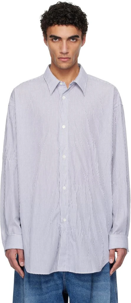 Hed Mayner Navy & White Crinkled Poplin Shirt 1
