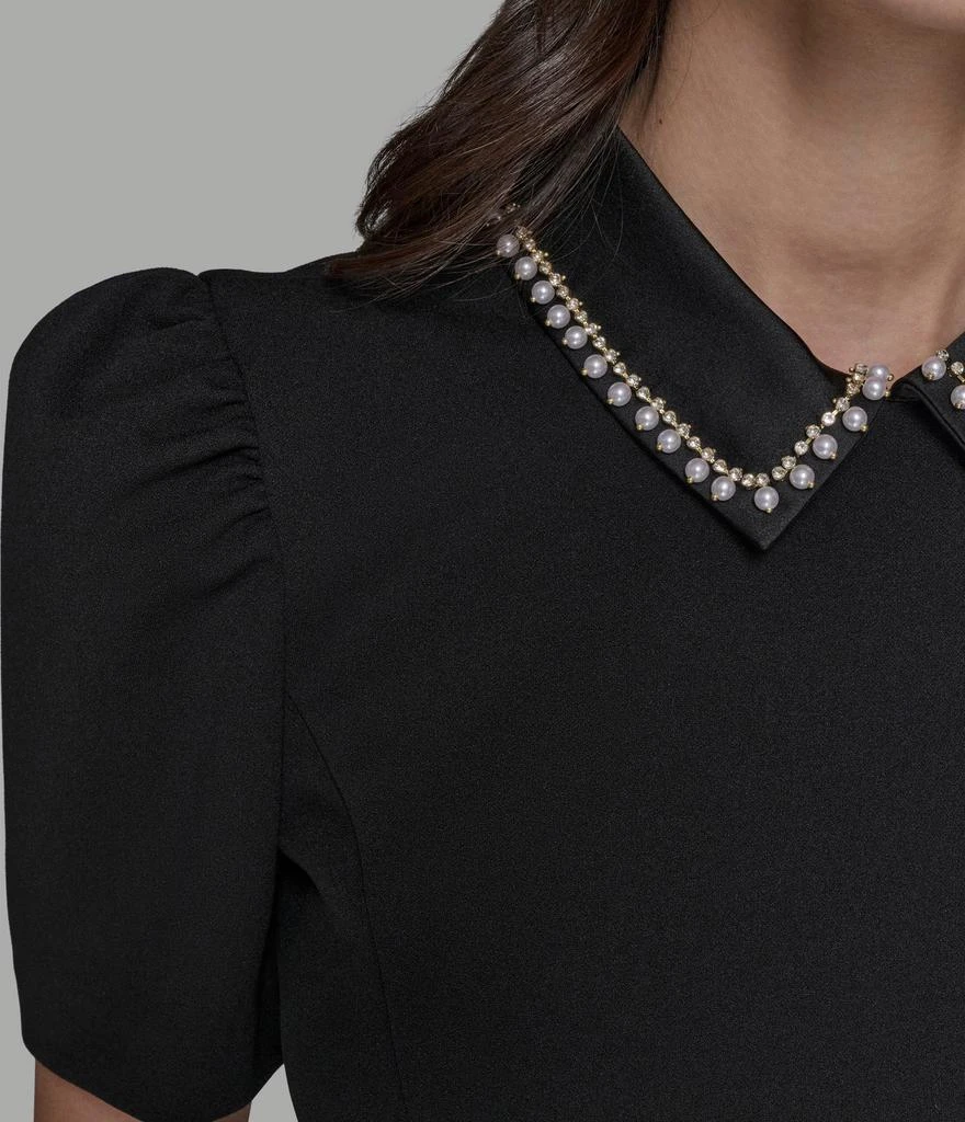 princess polly baby blue dress KARL LAGERFELD Black Short Sleeve Pearl Collar Embellished Dress