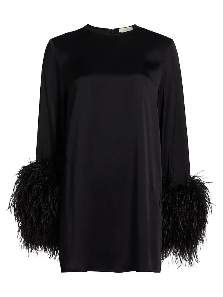 LAPOINTE Double-Face Satin Feather-Cuff Minidress 1