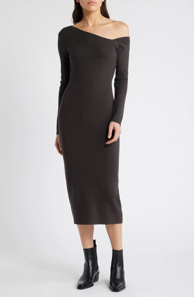 Charles Henry One-Shoulder Long Sleeve Sweater Dress 1