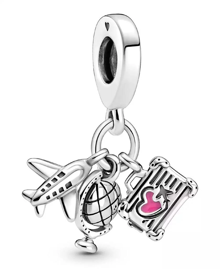 PANDORA Sterling Silver Airplane, Globe Suitcase Dangle Charm