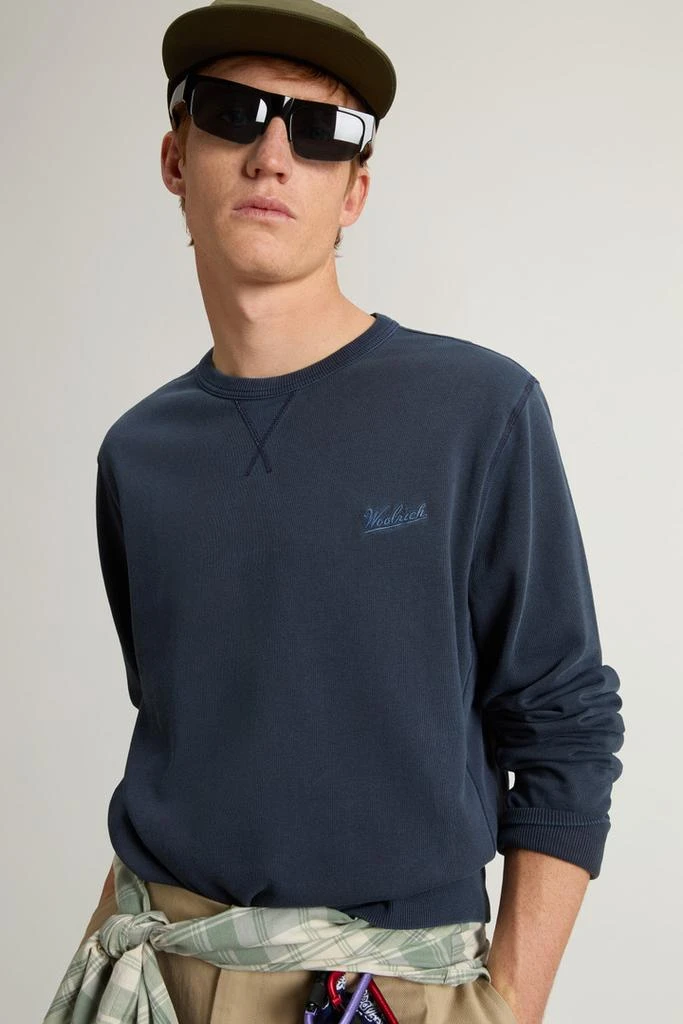Woolrich Garment-Dyed Crewneck Sweatshirt in Light Pure Cotton - Men - Blue 4