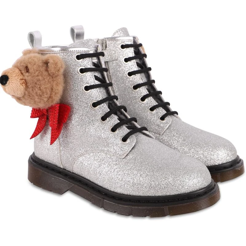 Monnalisa Teddies and bows glitter boots in silver 1