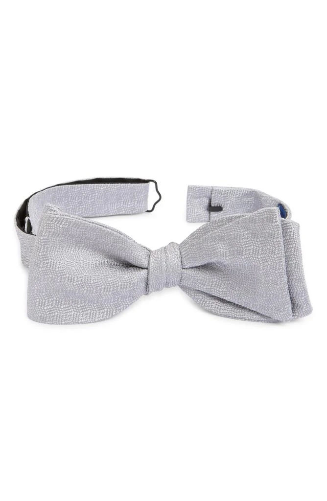 David Donahue Micropattern Silver Silk Bow Tie 1