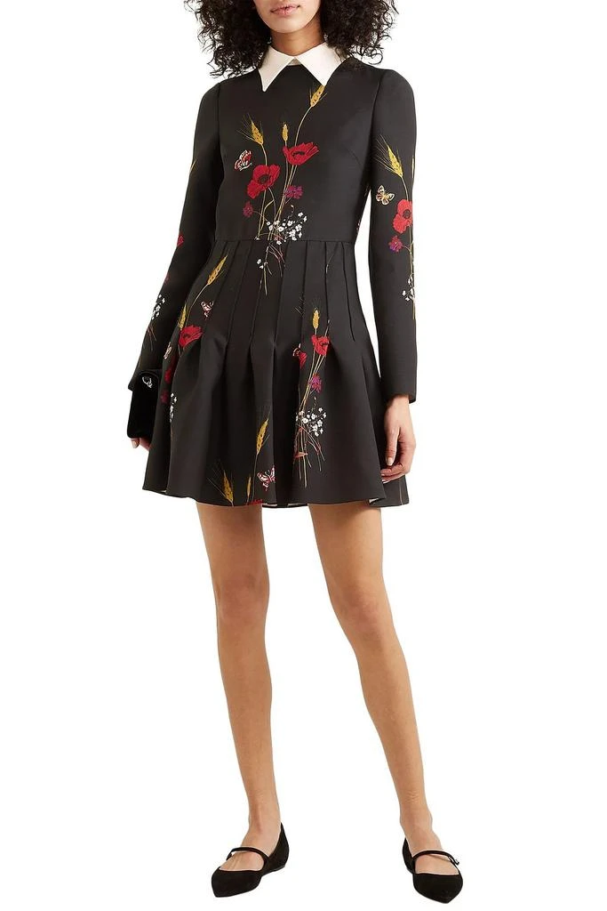 Valentino Pleated floral-print wool and silk-blend crepe mini dress 2