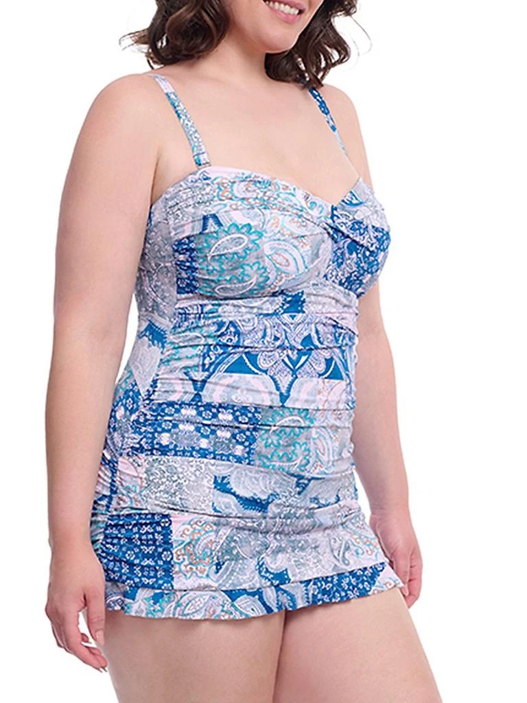 Gottex Swimwear Plus Karma Paisley Bandeau Underwire Swim Dress 3