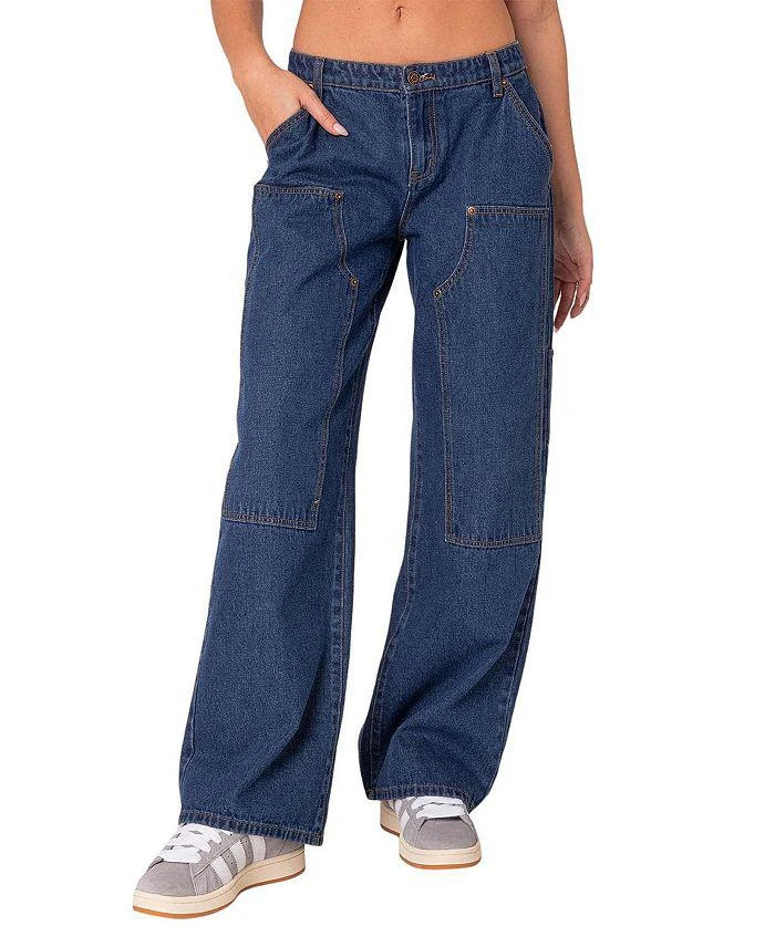 Edikted Ayla Low Rise Carpenter Jeans in Blue 1