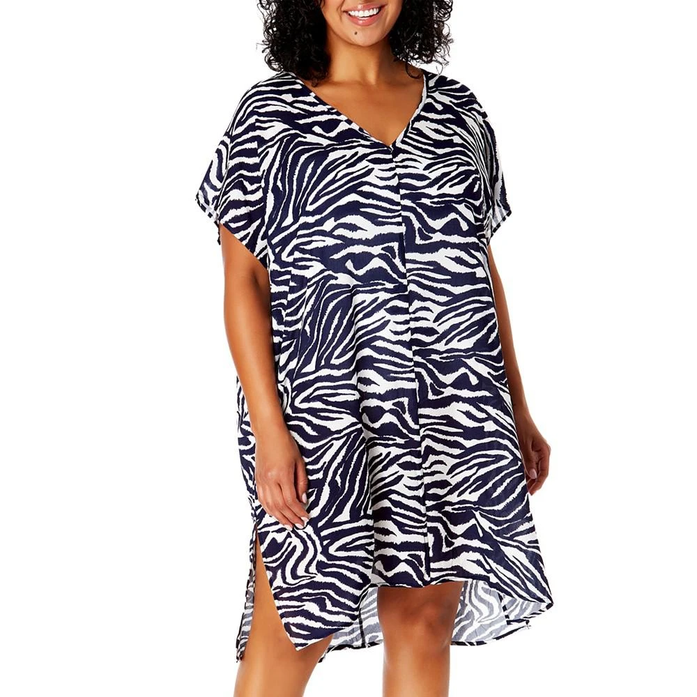 Anne Cole Plus Size Zebra-Print Swim Cover-Up Dress 1