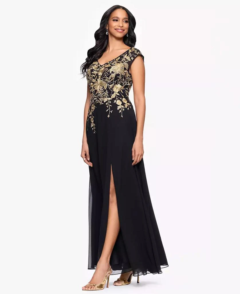 Betsy & Adam Petites Chiffon V-Neck Long A-Line Dress 3