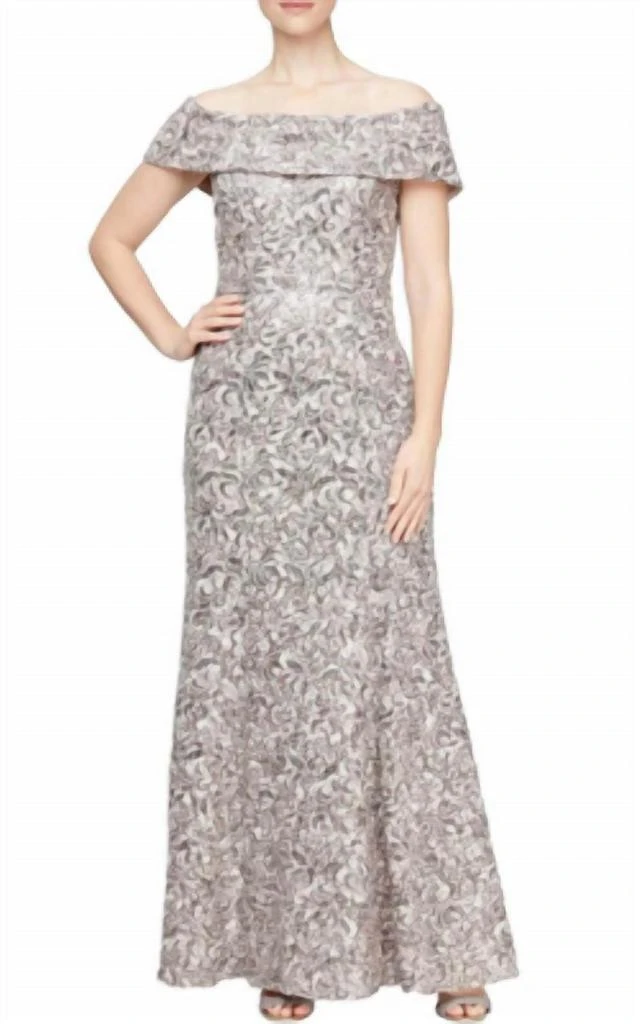 Off The Shoulder Maxi Dress In Mink  On Sale Now with Up to 16% Off |  Discover Exclusive Deals & Savings at BeyondStyle  Authentic Alex Evenings  women|clothing|dresses with Limited-Time Discounts,