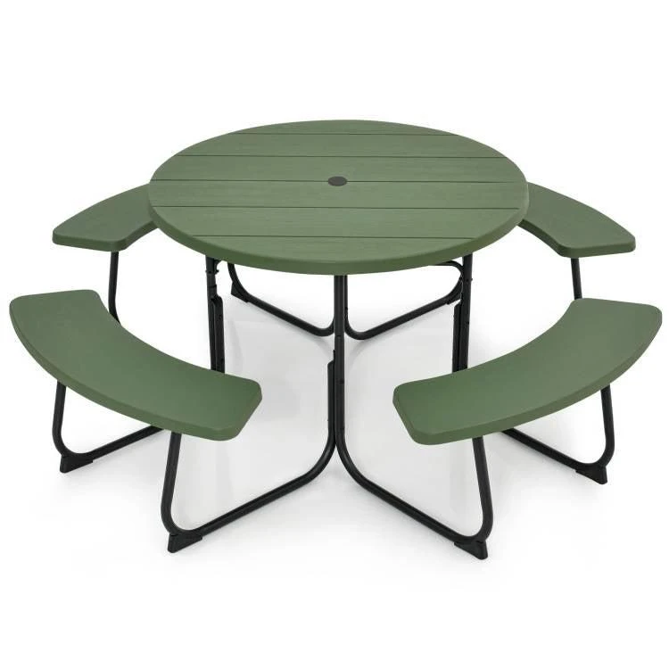 Hivvago Green All Weather 8 Seater Picnic Table with Umbrella Hole