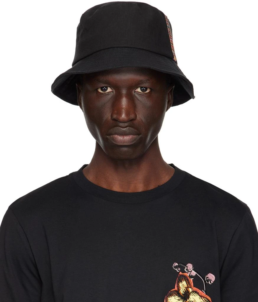 Paul Smith Black Linen Signature Stripe Trim Bucket Hat 1