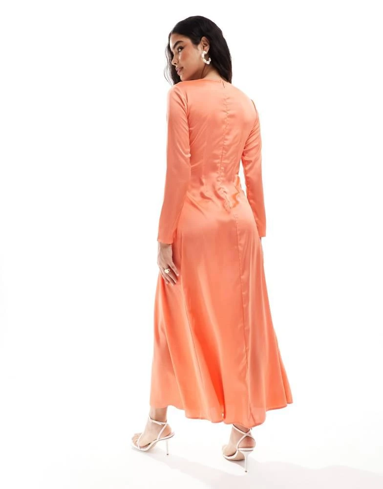 ASOS ASOS DESIGN pleated waist satin maxi dress in burnt orange 4
