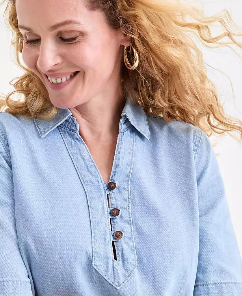 Style & Co Petite Cotton Short Sleeve Popover Denim Dress, Exclusively at Macy's 4
