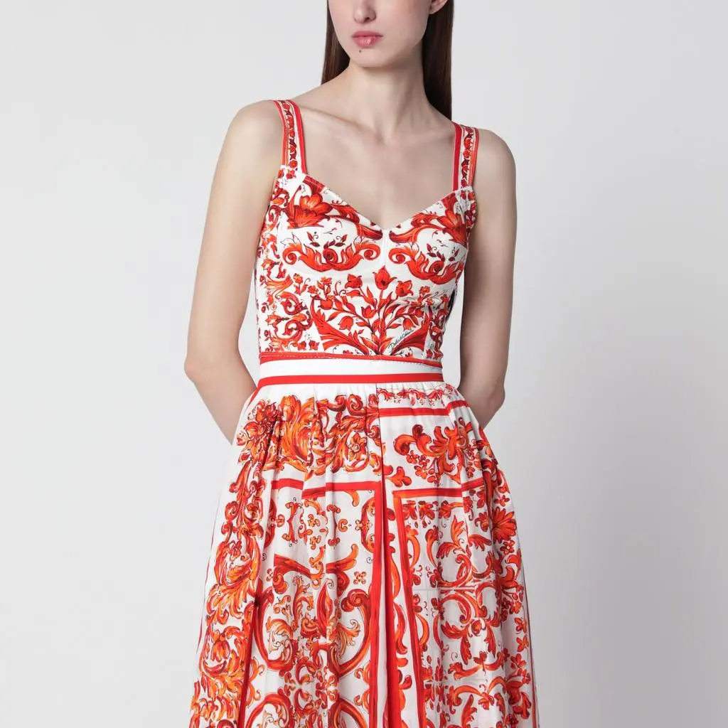 Dolce & Gabbana Maiolica-print charmeuse bustier top in orange