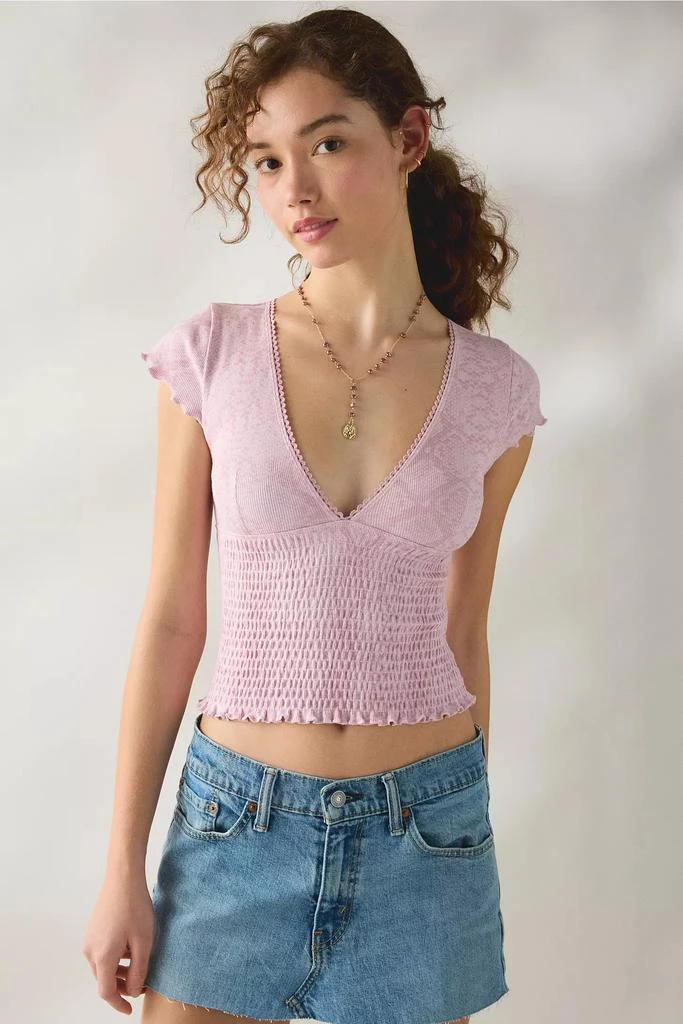 Kimchi Blue Kimchi Blue Only You Printed Smocked Short Sleeve Top