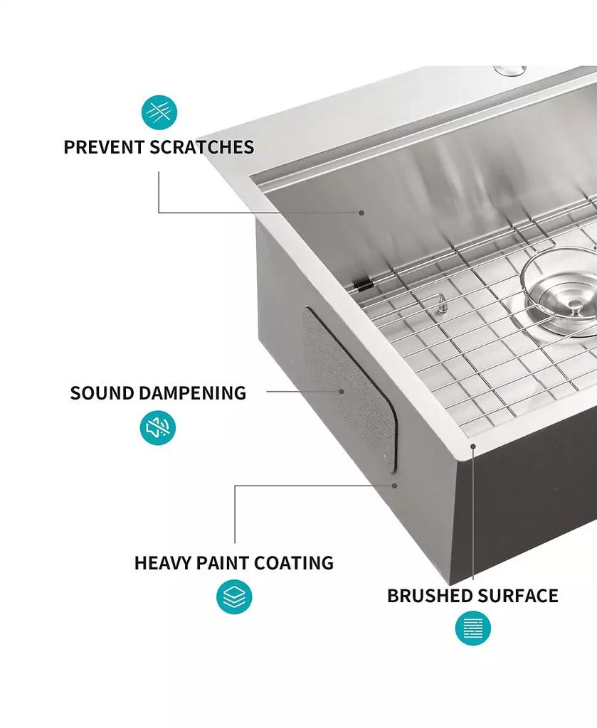 Flynama 33x22x10inch Drop In Kitchen Sink Stainless Steel Workstation Single Bowl 16 Gauge Topmount 5