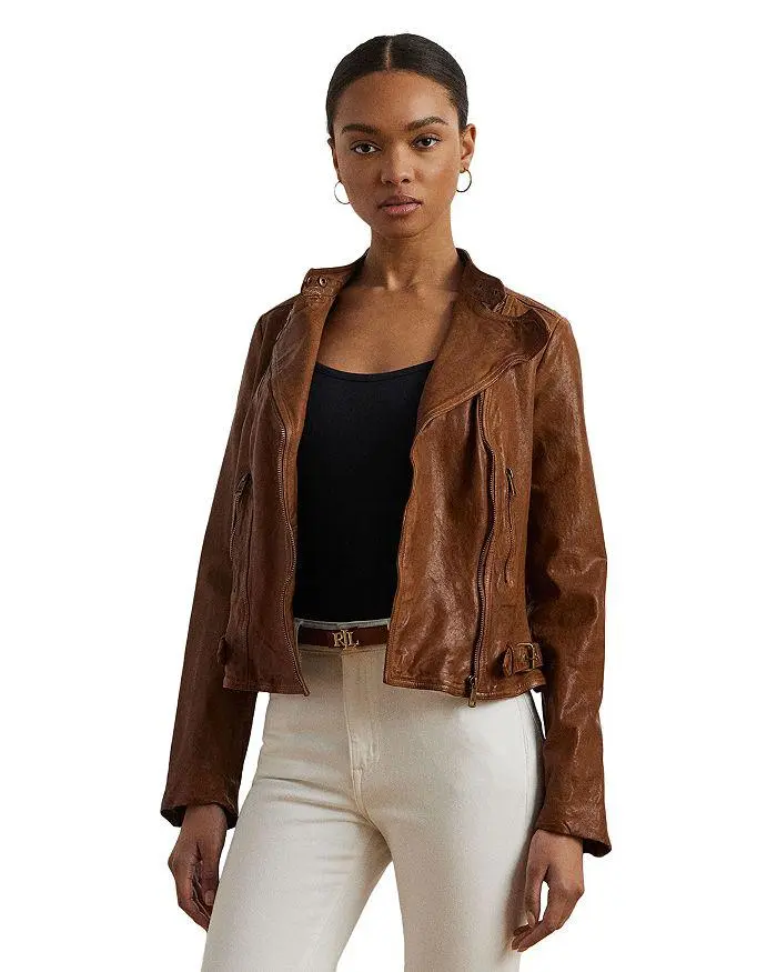 Ralph Lauren Burnished Leather Moto Jacket