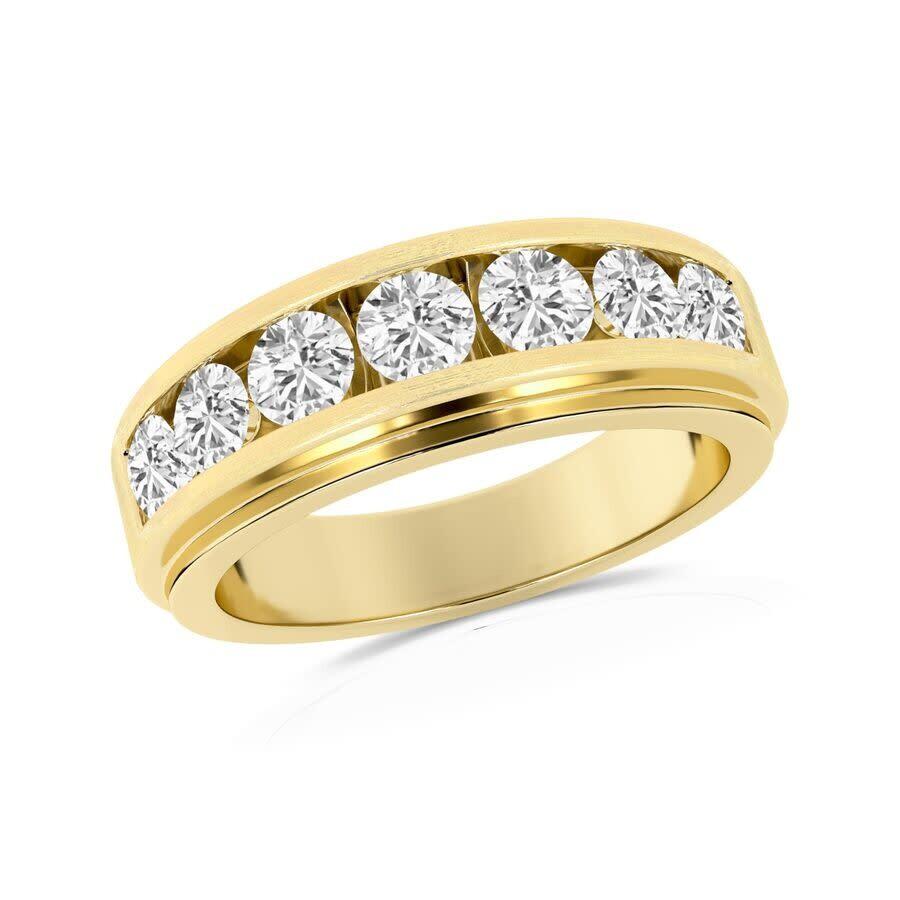 Brilliant Diamond Brilliant Diamond 1.00 Carat 14K Yellow Gold Ring for Men  Round Lab Grown Diamond  7-Stone Men's Wedding Band (F-G, VS2) (Size-10.5)