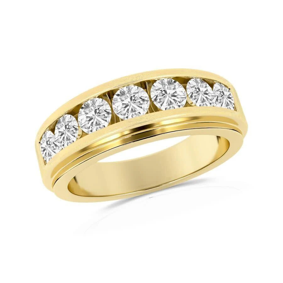 Brilliant Diamond Brilliant Diamond 1.00 Carat 14K Yellow Gold Ring for Men  Round Lab Grown Diamond  7-Stone Men's Wedding Band (F-G, VS2) (Size-10.5) 1