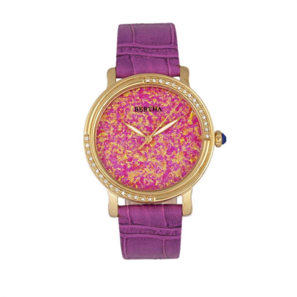 BERTHA CourtneyOpal Dial Leather-Band Watch