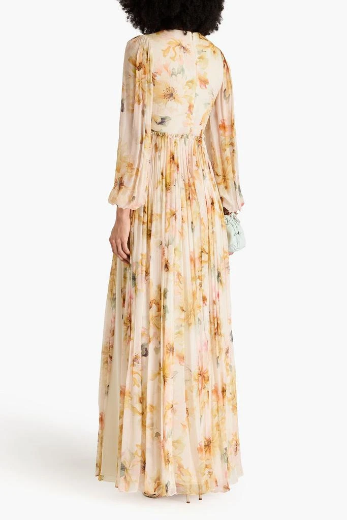 COSTARELLOS Pleated floral-print crepon gown 3