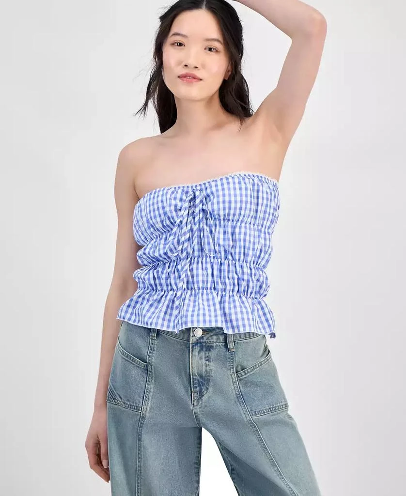 Rebellious One Juniors' Gingham Shirred Strapless Top 1