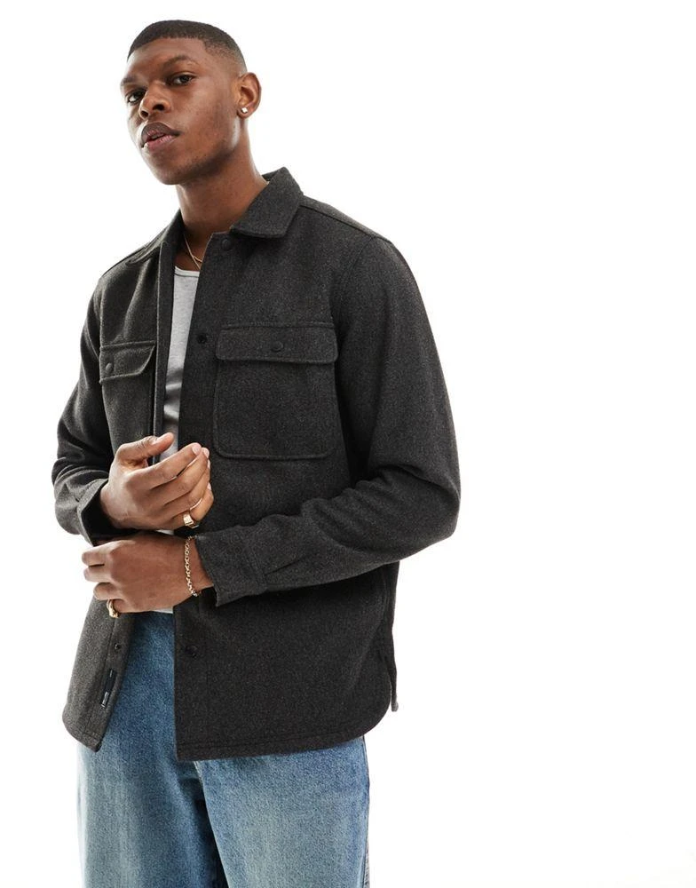 Only & Sons ONLY & SONS wool look overshirt  in charcoal 1