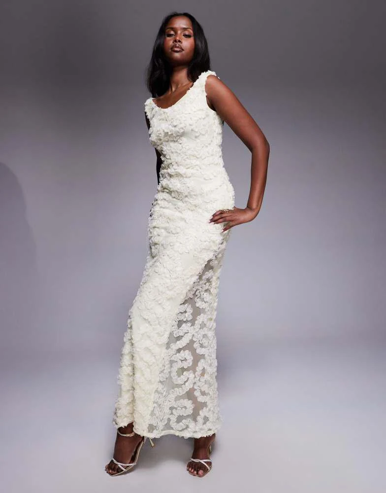 white christmas dresses Midsummer Lace Bodice Off-Shoulder Ankle Gown – Cream main image 1
